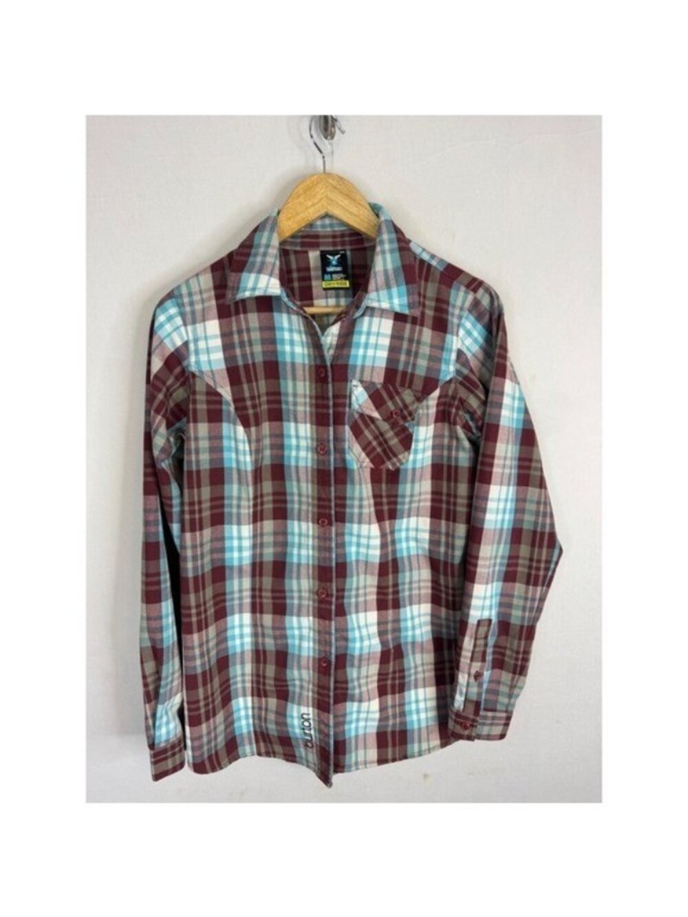 Burton DryRide Women Maroon Teal Plaid Button Up Shirt Medium Performance